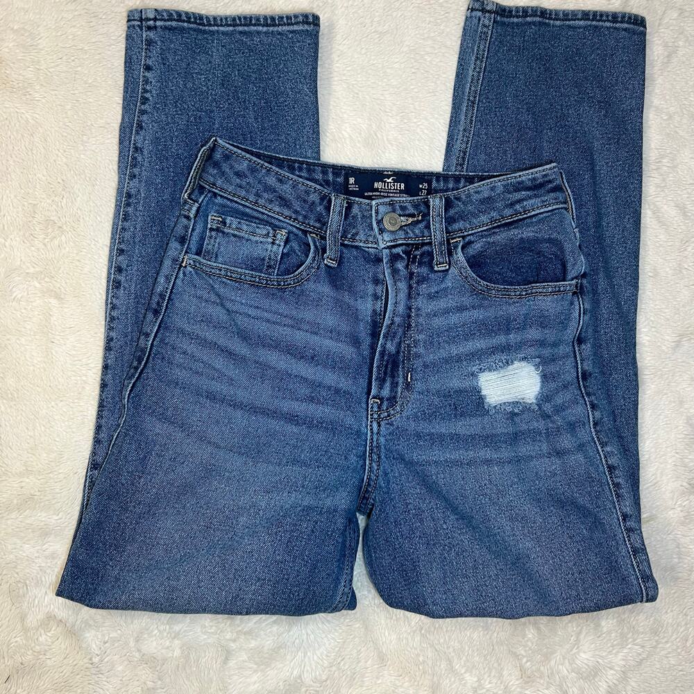 Hollister Ultra High Rise Distressed Denim Vintage Straight Leg Jeans Size1R